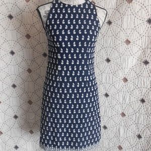 Ann Taylor Navy Blue Dress with White Floral Print